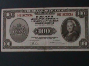 NETHERLANDS INDIES-1943- MUNTBILJETTEN ISSUE-$100 GULDEN LT-CIRCULATED NOTE VF