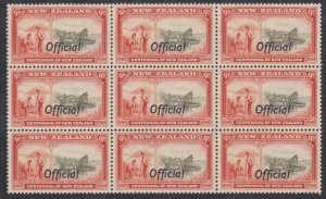 NEW ZEALAND 1940 Centenary 9d OFFICIAL MNH block of 9.......................V430