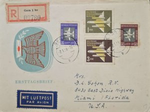 KV)1960 GERMANY, REGISTERED FIRST DAY COVER SENT FROM GERA EAST GERMANY TO MIAMI