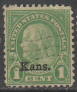 U.S. Scott #658 Kansas Overprint - Franklin Stamp - Used Single