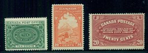 CANADA #E1-3 Special Delivery stamps, all og, VLH, F/VF - VF, Scott $260.00