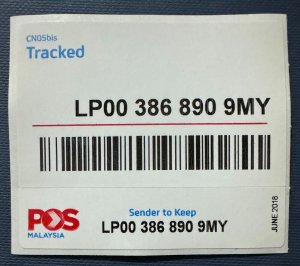 2018 POS MALAYSIA Registered International Tracked Label/Sticker Unused M5371