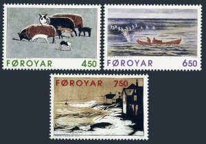 Faroe 307-309,MNH.Michel 305-307. James Kamban,sculptor,graphic artist,1996.