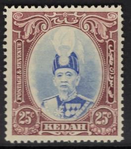 MALAYA KEDAH SG62 1937 25c ULTRAMARINE & PURPLE MTD MINT