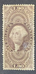 USA REVENUE STAMP 1863.  $1.90. SCOTT#R80c. ‘CUT’ CANCEL