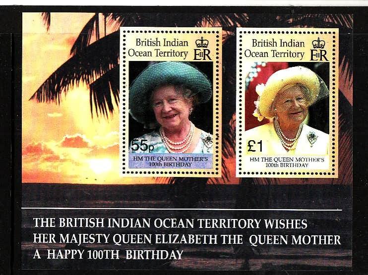BIOT-Sc#225-unused NH sheet-Queen Mother-100th birthday-2000-