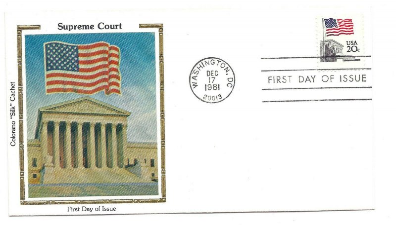 1894  20c Flag over the Supreme Court, Colorano Silk Cachet FDC