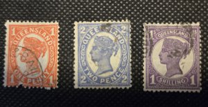 Queensland,1897-1900, Q. Victoria, #113-14,121,used, SCV$4.30
