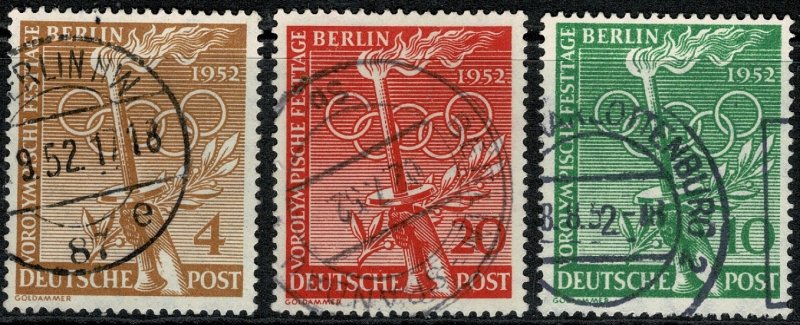 GERMANY BERLIN 1952 OLYMPIC'S GAMES USED SG B88-90 Wmk.M7 P.14 SUPERB