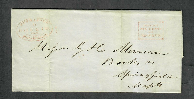 1844 Hale+Company Local Stampless Cover Philadelphia Ex: Barwis