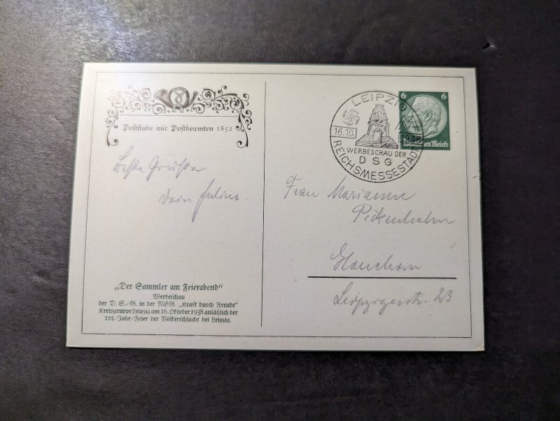 1938 Germany Souvenir Postcard Cover Leipzig to Glauchau