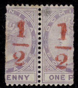 DOMINICA QV SG11, ½(d) in red on half 1d, UNUSED. Cat £90+ PAIR