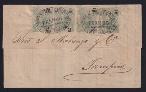 Mexico 1872 6c. green 2x Pairs on Folded Cover Tula de Tampas to Tampico