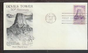 US 1084 Devil's Tower 1956 Fleetwood U/A FDC Z18