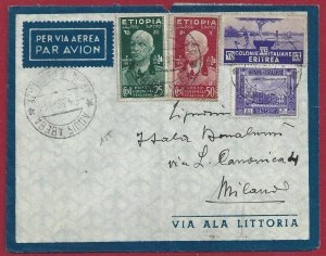 1937 Eritrea, Letter Stamped N°208 + Ethiopia N° 3-5 Somalia N°221