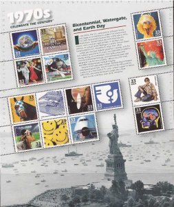 US Stamp - 1999 Celebrate the Century 1970s - 15 Stamp Sheet - #3189