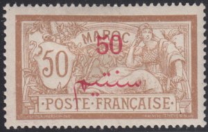 French Morocco 1911-17 MH Scott #36 50c red surcharge on 50c bistre brown & l...