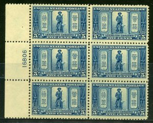 UNITED STATES SCOTT #619 5c LEXINGTON CONCORD  PLATE BLOCK  MINT NEVER HINGED 