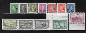 CANADA SCOTT #O16-O25/O28-O29 1950 OFFICIALS- MINT NEVER HINGED (TOP VALUE LH)