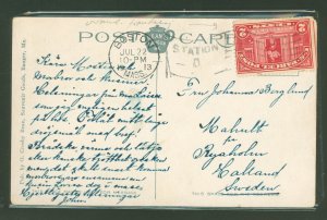 US Q2 July 1913 a 2c Parcel Post stamp franked this post card sent from Boston, MA to Sweden