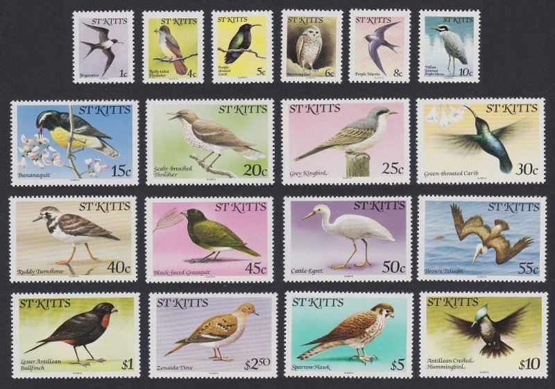 St. Kitts Birds 18v without Imprint date 1981 MNH SC#49-66 SG#53A-70A