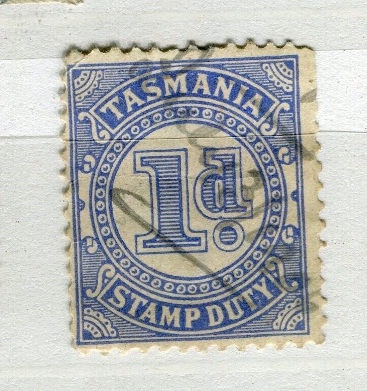 AUSTRALIA; TASMANIA early 1900s Stamp Duty issue used 1d. value