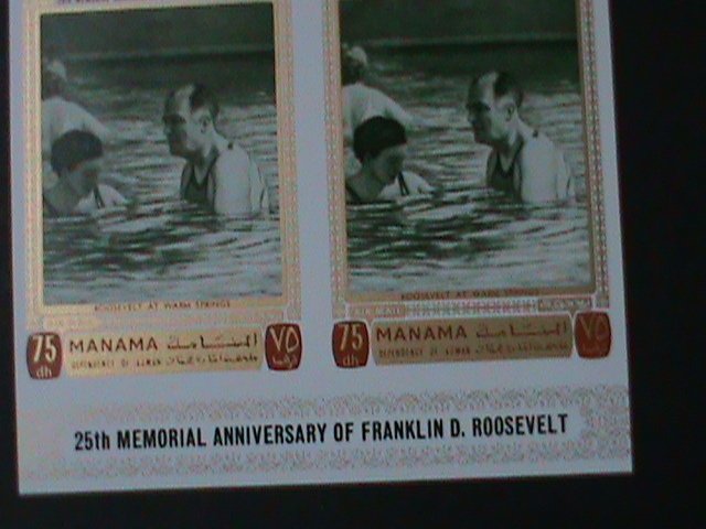 MANAMA-25TH ANNIV: DEATH OF FRANKLIN D. ROOSEVELT-.MNH IMPERF BLOCK-VERY FINE