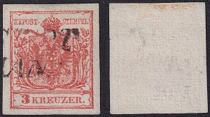 Austria - 1850 - Scott #3 - used - Type I - Coat of Arms