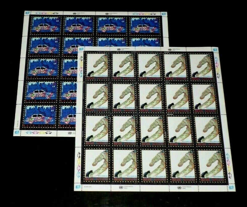 U.N. NEW YORK #863-864, 2004, ROAD SAFETY, SET/2 PANES/20, MNH, NICE!! LQQK!!