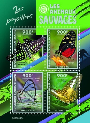 C A R - 2019 - Butterflies - Perf 4v Sheet - MNH