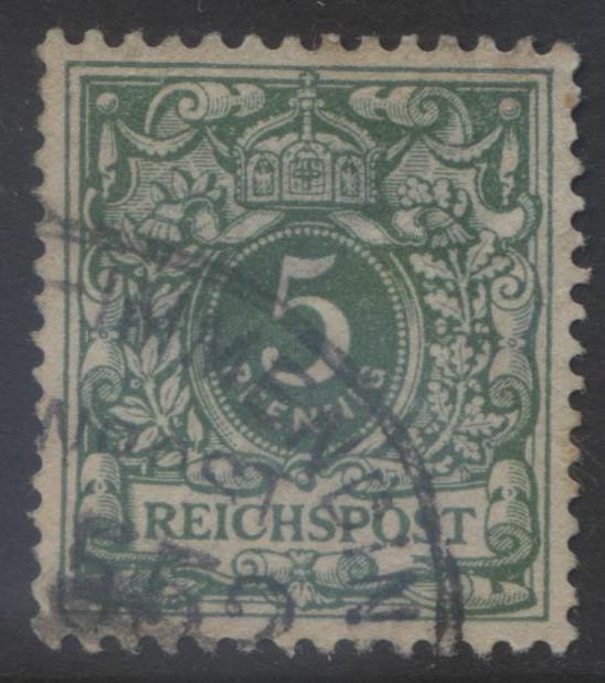 GERMANY. -Scott 47 - Definitives -1889 -Used - Blue Green -Single 5pf Stamp3