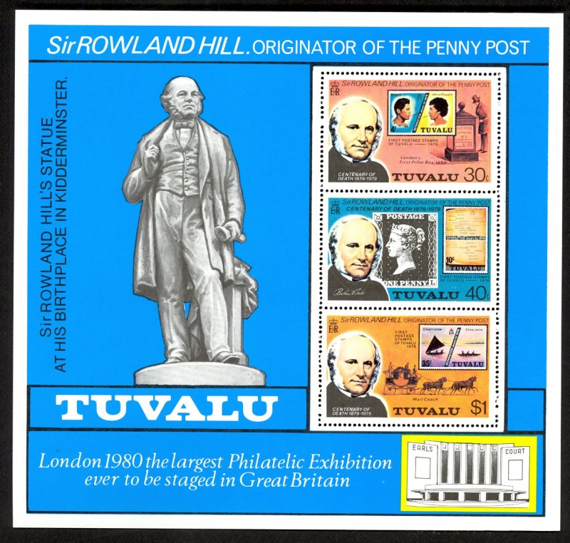 TUVALU 1979 SIR ROWLAND HILL Souvenir Sheet Sc 124a MNH