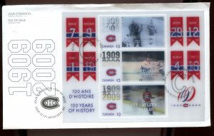 ?2009 Montreal Canadiens Hockey Souvenir Sheet 3x$3, FDC cover Canada