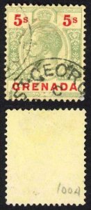 Grenada SG100a 5/- Green and red on pale yellow Cat 75 pounds