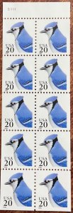 US #2483a MNH Booklet Pane of 10 w/Tab Blue Jay SCV $5.25 L42