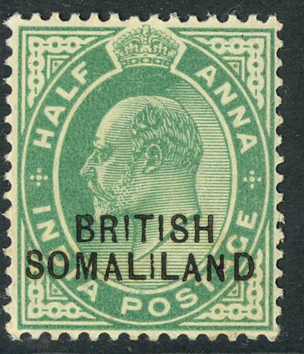 BRITISH SOMALILAND 1903 KEDVII 1/2a Light Green Scott No. 21 MH