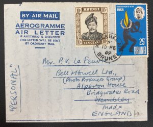 1969 Kualabein Brunei Air Letter Cover To Wembley England