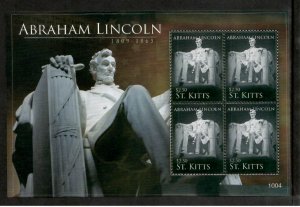 Saint Kitts 2010 - President Abraham Lincoln - Sheet of 4 Stamps Scott #751 MNH