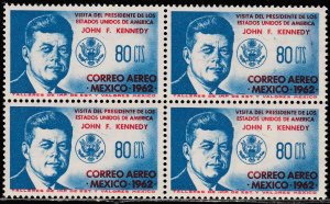 MEXICO C262, Visit of Pres John F Kennedy, BLK OF 4 MINT, NH. VF.