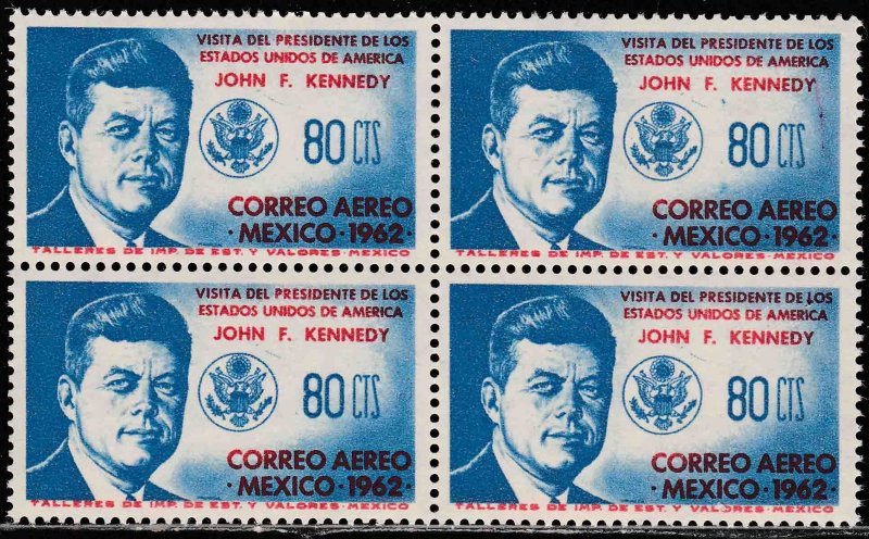 MEXICO C262, Visit of Pres John F Kennedy, BLK OF 4 MINT, NH. VF.