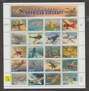 U.S.  Scott #3142 American Aircraft Stamp - Highlighted LR Plate - Mint NH Sheet