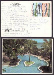 St Lucia-postcard to Canada-Planes-Boats-