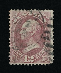 GENUINE SCOTT #O30 F-VF USED 1873 PURPLE 12¢ JUSTICE DEPT OFFICIAL #15878