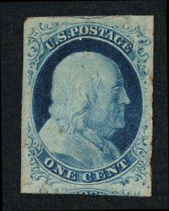 AFFORDABLE GENUINE SCOTT #9 MINT OG LH 1852 BLUE TYPE-IV RECUT ONCE TOP & BOTTOM