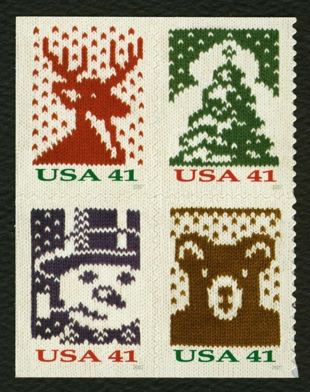 #4210c 41c Holiday Knits, Se-Tenant Block, Mint **ANY 4=FREE SHIPPING**