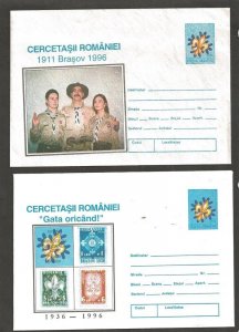 1996 Romania Boy Scouts pre-stamped envelopes (2) Cersetasii Romaniei 60 Ani