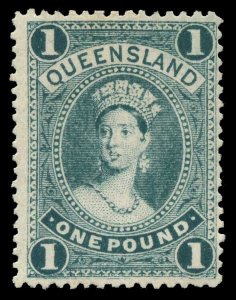 Queensland 1907 QV £1 bluish green RE-ENTRY variety MLH. SG 312a.