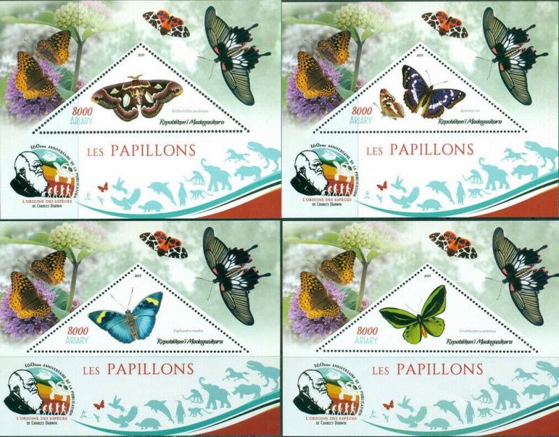 BUTTERFLIES INSECTS FAUNA CHARLES DARWIN MADAGASCAR 2019 MNH STAMP SET 4 SHEETS