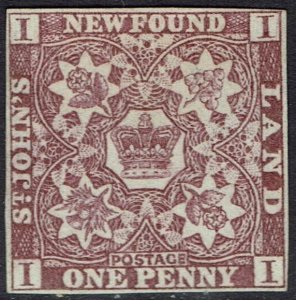 NEWFOUNDLAND 1857 CROWN AND FLOWERS 1D UNUSED - NO GUM