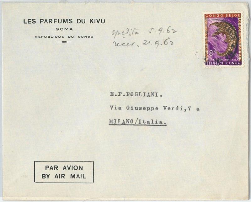 58020 - Belgian CONGO BELGE  - POSTAL HISTORY: COVER to ITALY 1962 - REPTILES